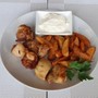 Menu55 - Шашлык куриный с картофелем фри и чесночным соусом